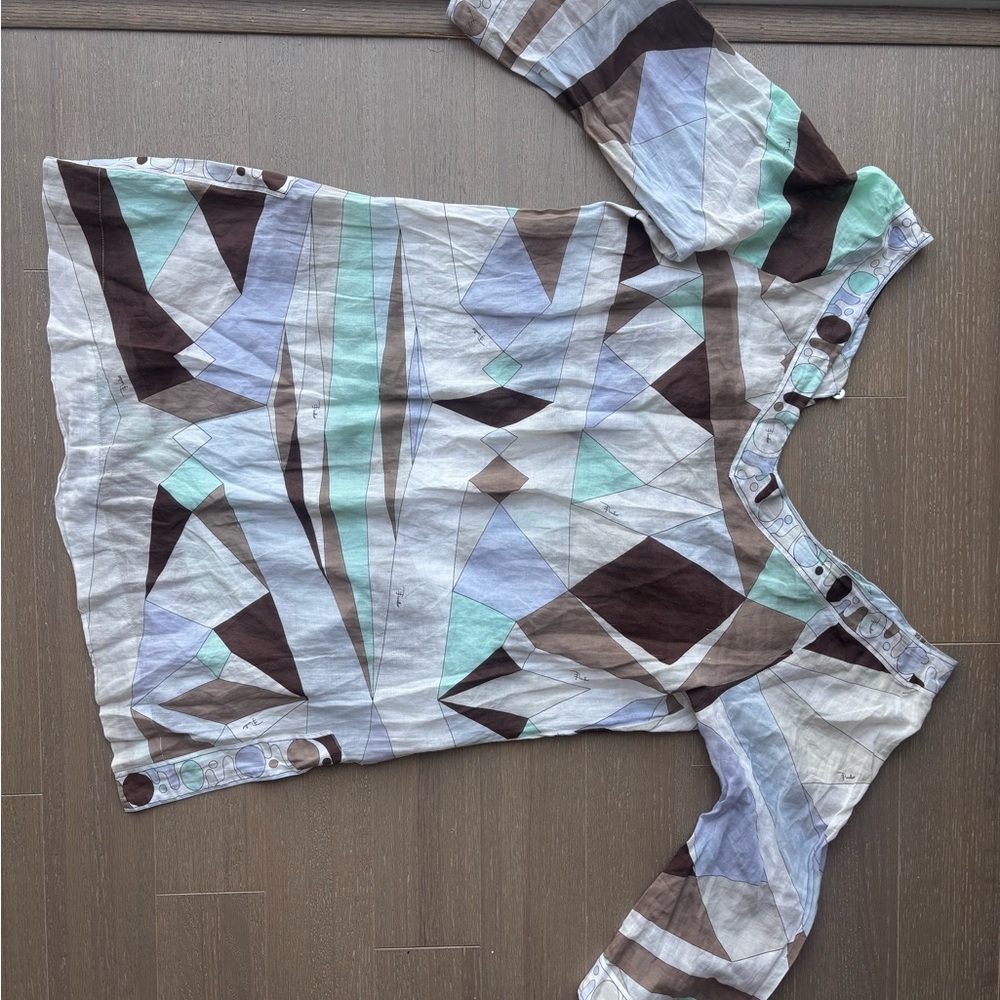 Emilio Pucci Geometric Multicolor Short Sleeve Top